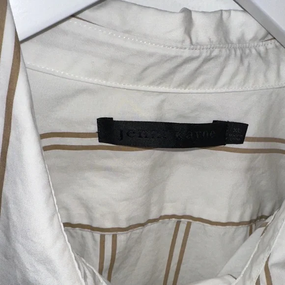 Jenni Kayne Boyfriend Khaki and White Double Striped Button Up Shirt - XL